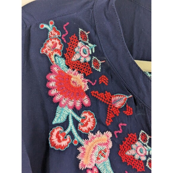Anthropologie Solitaire Top Blouse 1/2 Button Popover Embroidered Boho Size L - Picture 4 of 12